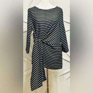 NWOT Gibson SZ S black, teal green, brown & beige striped top/bust 41”/waist 42”